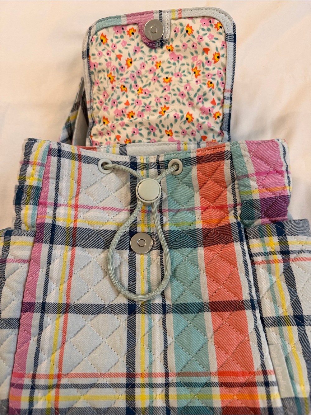 Vera Bradley Plaid Multicolor Mini-Backpack - Pink, Blue, Yellow - Picture 2 of 8